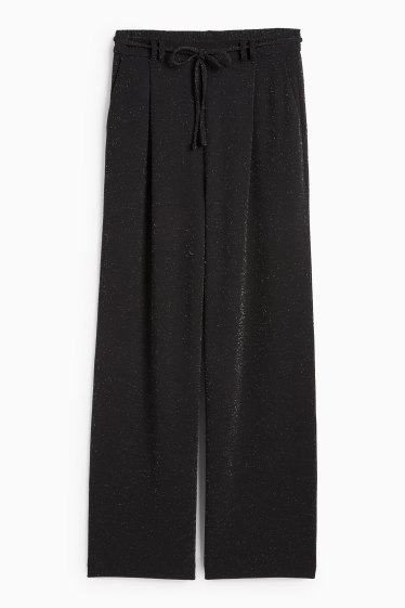 Women - Jersey trousers - high-rise waist - wide leg - black