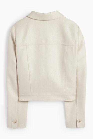 Donna - Blazer corto - regular fit - tessuto tramato - beige chiaro