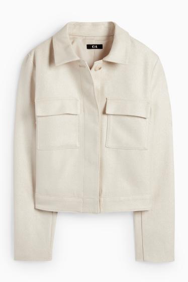 Donna - Blazer corto - regular fit - tessuto tramato - beige chiaro