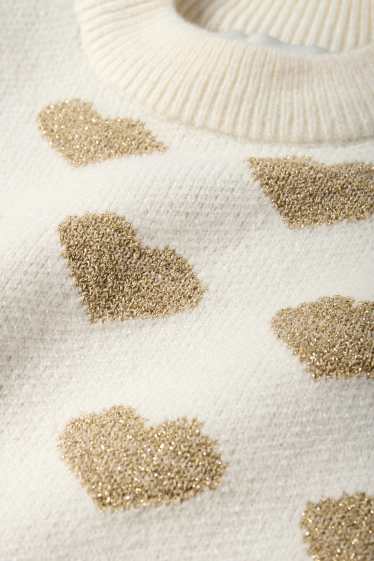 Enfants filles - Cœurs - pull - blanc crème