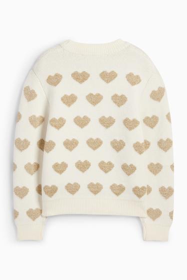 Enfants filles - Cœurs - pull - blanc crème