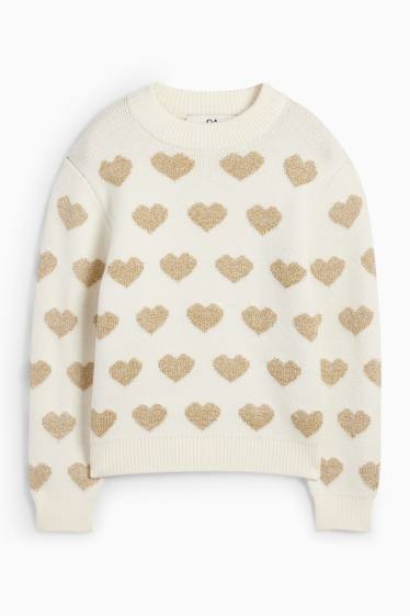 Enfants filles - Cœurs - pull - blanc crème