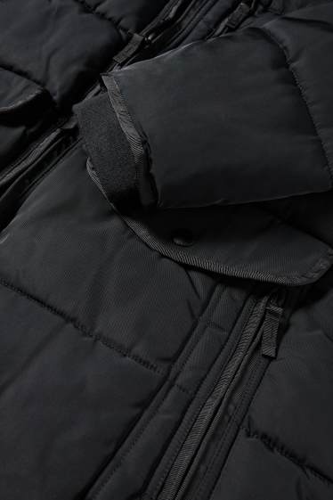 Pánské - Prošívaná parka s kapucí - černá
