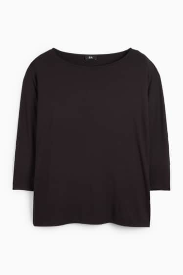 Damen - Basic-Langarmshirt - Regular Fit - schwarz