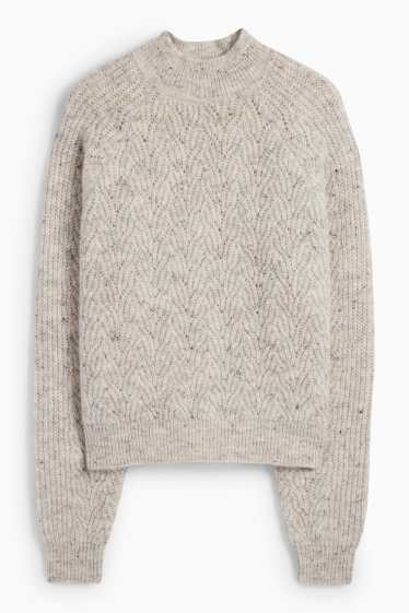 Women - Jumper - cable knit pattern - gray