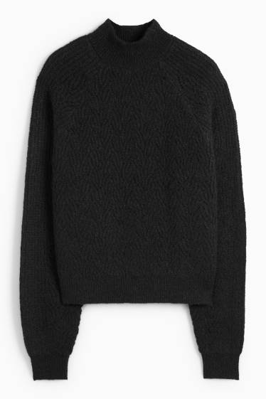 Femei - Pulover - cu torsade - negru