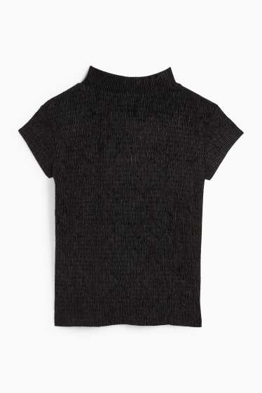 Dona - Samarreta de vellut de mànigues curtes - regular fit - texturada - negre