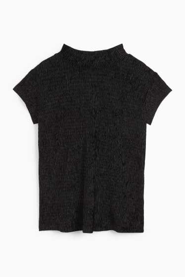 Dona - Samarreta de vellut de mànigues curtes - regular fit - texturada - negre