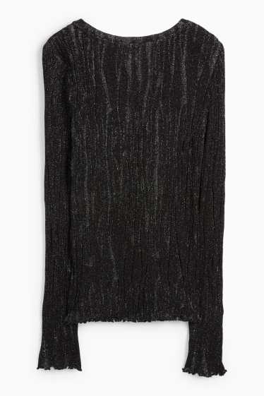 Dámské - Tričko s dlouhým rukávem - regular fit - žebrované - černá