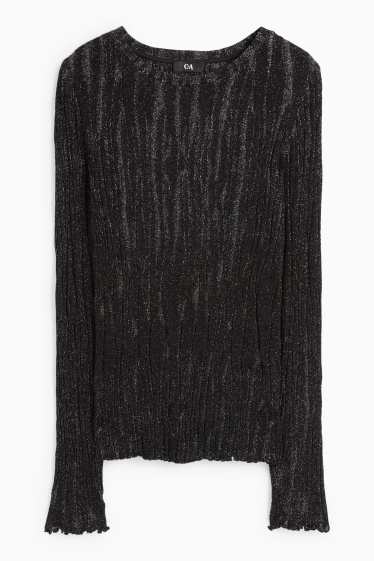 Dámské - Tričko s dlouhým rukávem - regular fit - žebrované - černá