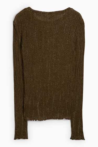 Women - Long sleeve top - regular fit - ribbed - dark green