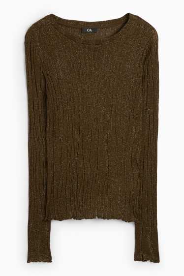 Women - Long sleeve top - regular fit - ribbed - dark green