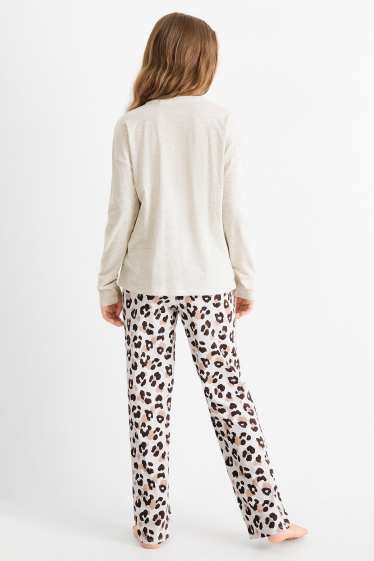 Kinderen: meisjes - Set van 2 - pyjama - 4-delig - luipaardprint - licht grijs-mix