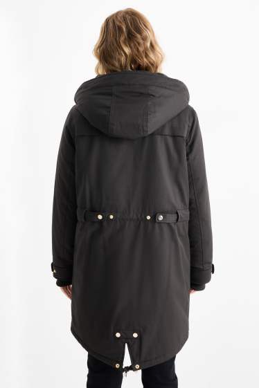 Damen - Parka mit Kapuze - gefüttert - schwarz