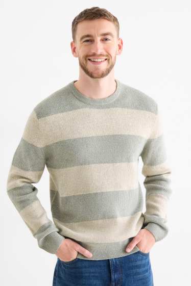 Men - Jumper - ribbed - striped - light beige