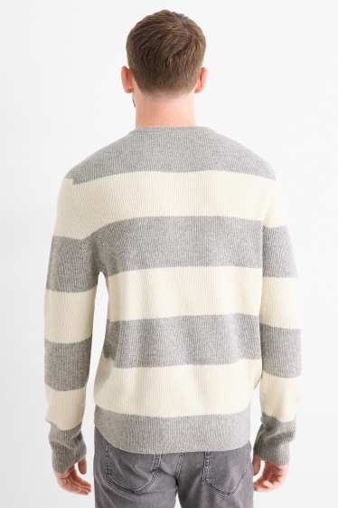 Men - Jumper - ribbed - striped - gray / beige