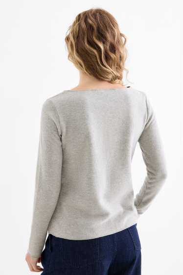 Femmes - Haut à manches longues - regular fit - finition côtelée - gris clair
