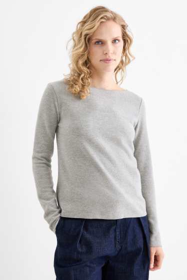 Femmes - Haut à manches longues - regular fit - finition côtelée - gris clair