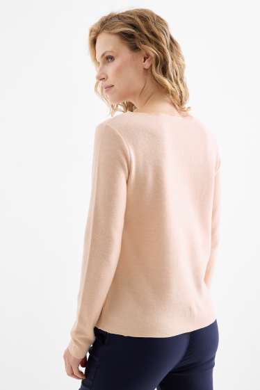 Femmes - Haut à manches longues - regular fit - finition côtelée - rose