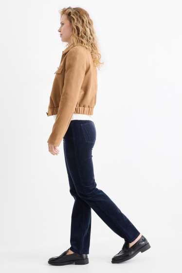 Women - Corduroy trousers - high waist - straight fit - LYCRA® - dark blue