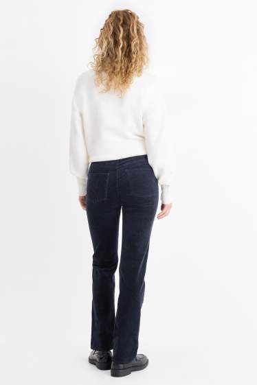 Women - Corduroy trousers - high waist - straight fit - LYCRA® - dark blue