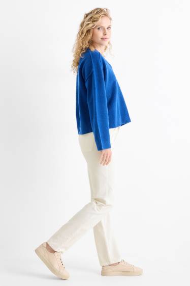 Femmes - Pantalon en velours côtelé - high waist - straight fit - LYCRA® - blanc crème