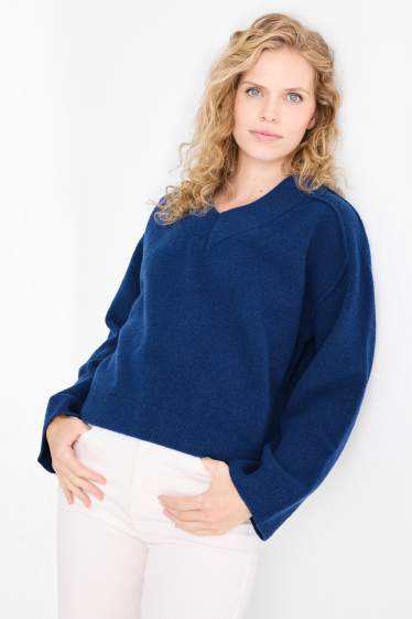 Mujer - Jersey con escote en pico - azul oscuro