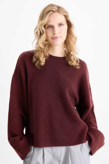 Femmes - Pull en cachemire mélangé - laine mélangée - rouge foncé