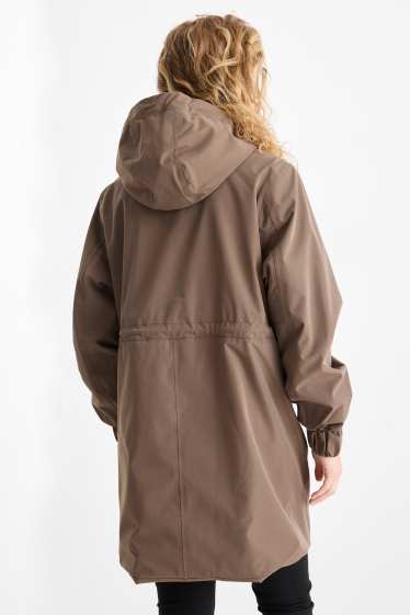 Dames - Regenjas met capuchon - gevoerd - waterdicht - bruin