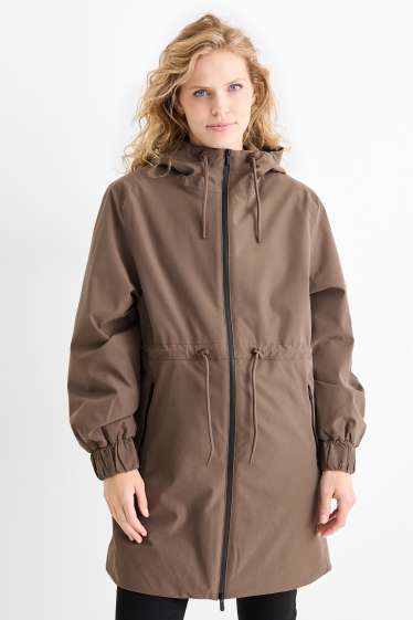 Dames - Regenjas met capuchon - gevoerd - waterdicht - bruin