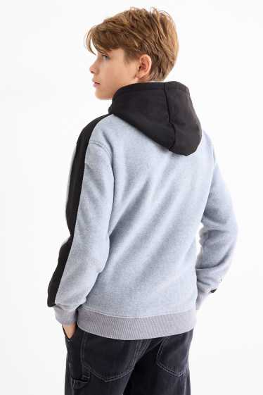 Enfants garçons - Sweat à capuche en polaire - noir / gris