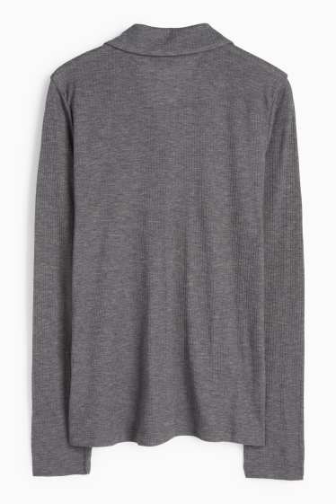 Women - Basic long sleeve polo shirt - regular fit - ribbed - gray