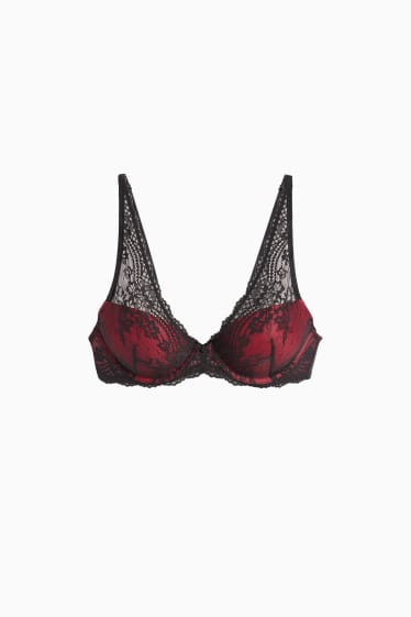 Femei - Sutien cu armătură - PLUNGE - vătuit - bordo / negru