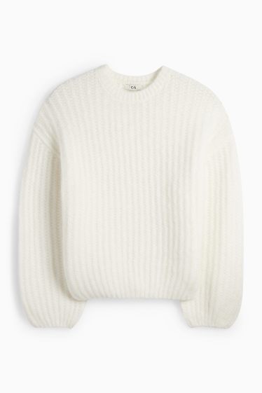 Dámské - Svetr - žebrovaný - krémově bílá