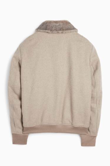 Hommes - Veste avec garniture en imitation fourrure - beige