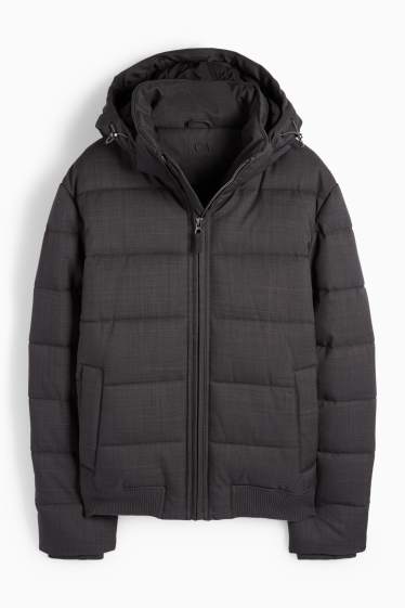 Herren - Steppjacke mit Kapuze - wasserabweisend - dunkelgrau