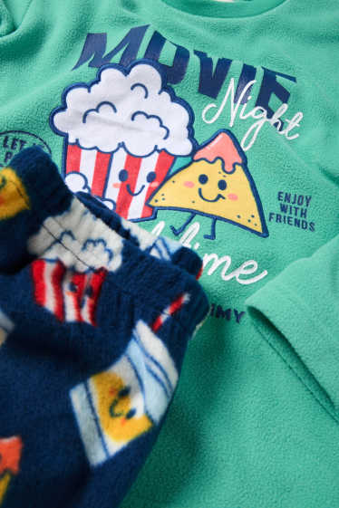 Děti - chlapci - Popcorn a nachos- fleecové pyžamo - 2dílné - zelená
