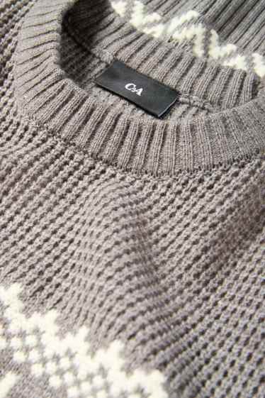 Men - Jumper - patterned - textured - gray-melange