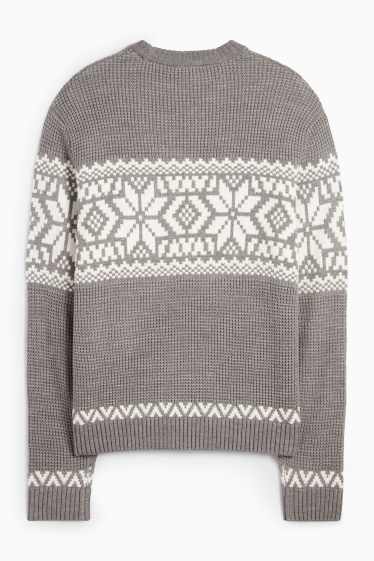 Men - Jumper - patterned - textured - gray-melange