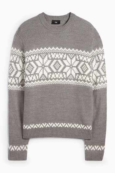 Men - Jumper - patterned - textured - gray-melange