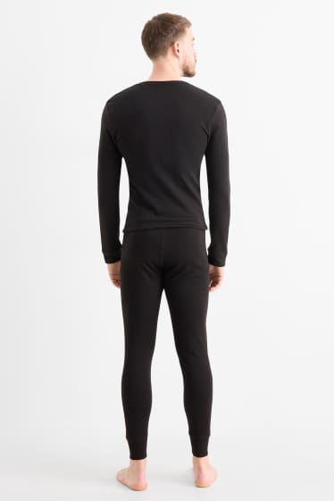 Herren - Lange Unterhose - gerippt - schwarz