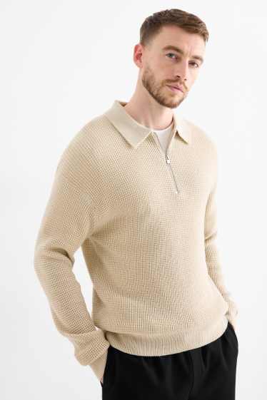 Men - Jumper - textured - beige