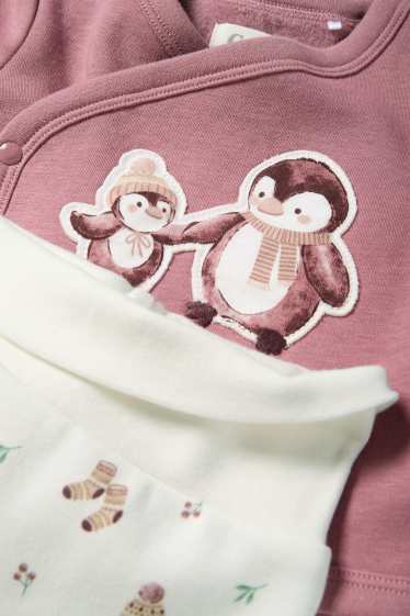 Neonate - Pinguino - completo per neonati - 2 pezzi - bianco / rosa