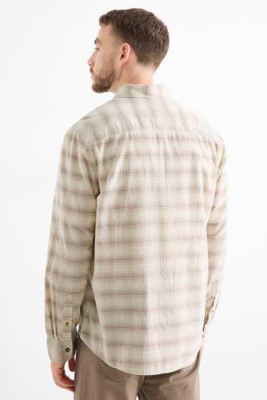 Uomo - Camicia di velluto a coste - regular fit - collo all'italiana - a quadretti - crema