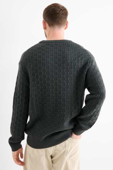 Men - Jumper - textured - dark green