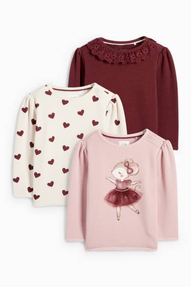 Baby Mädchen - Multipack 3er - Ballerina und Herz - Baby-Sweatshirt - rosa
