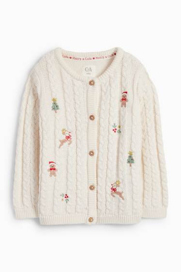 Baby Mädchen - Rentier und Lebkuchen - Weihnachts-Baby-Strickjacke - cremeweiss
