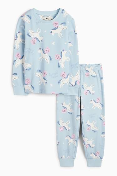 Enfants filles - Licorne - pyjama en polaire - 2 pièces - bleu clair