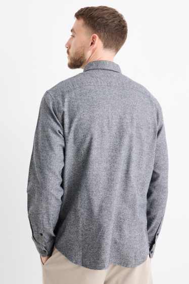 Men - Shirt - regular fit - button-down collar - dark blue-melange