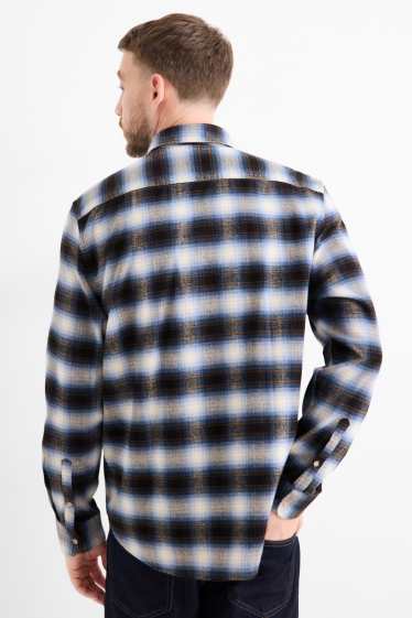 Herren - Flanellhemd - Regular Fit - Kent - kariert - braun / blau